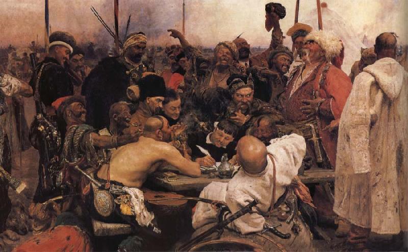 Ilya Repin The Zaporozhyz Cossachs Writting a Letter to the Turkish Sultan Sweden oil painting art